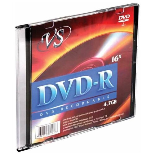 фото Диск dvd-r vs, 4,7 gb, 16x, slim case, vsdvdrsl01