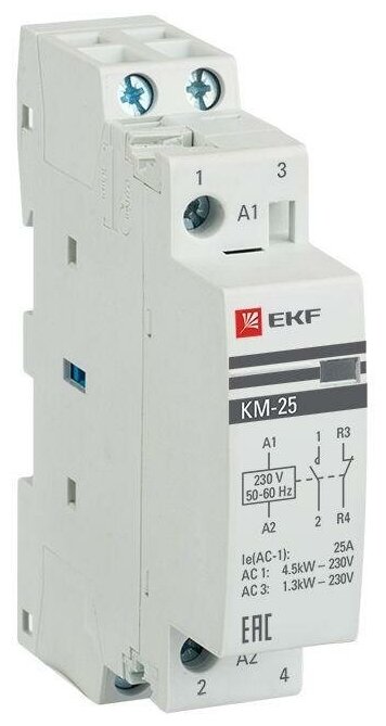 Контактор модульный КМ 25А NО+NC (1 мод.) km-1-25-11 EKF KM-1-25-11 (1 шт.)