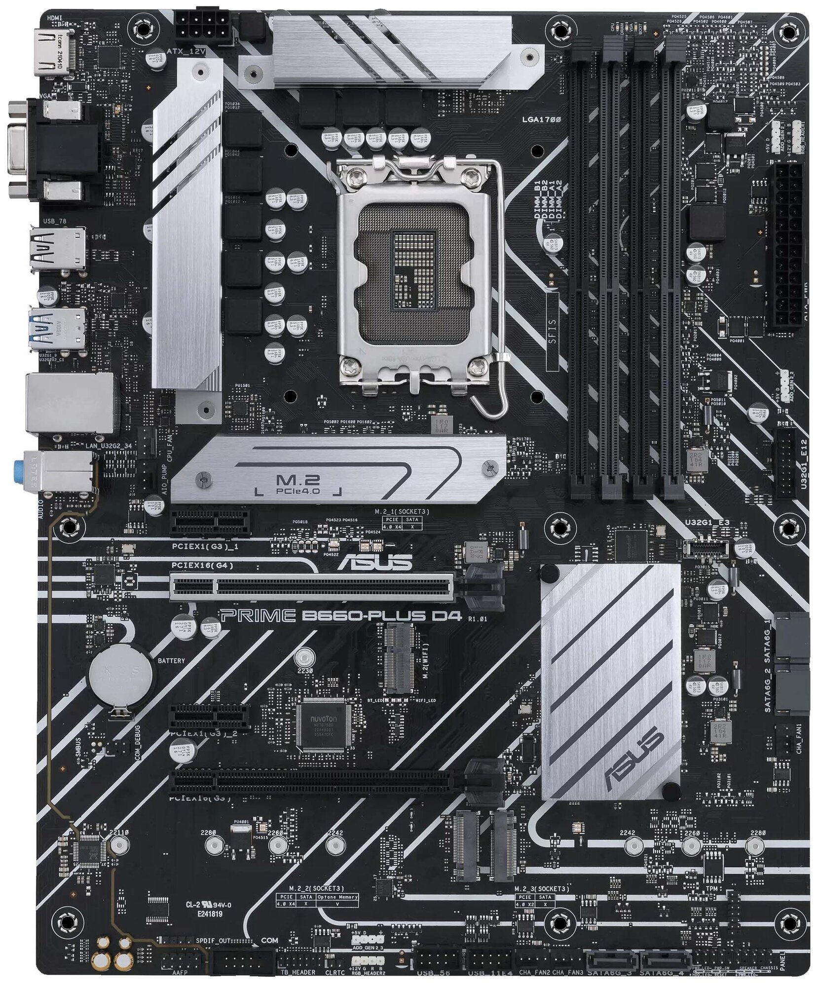 Материнская плата ASUS PRIME B660-PLUS D4 LGA1700 ATX 4xDDR4 2xPCIEx16 2xPCIEx1 3xM.2 VGA HDMI DP 2.5GLAN