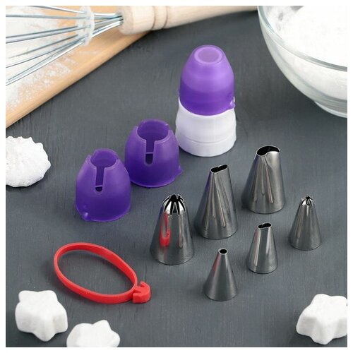 фото Набор насадок кондитерских доляна, 6 шт, адаптер с колпачком, 2 переходника, зажим для мешка доляна .