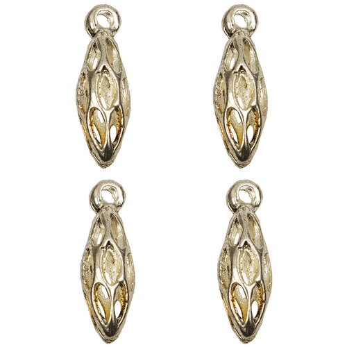 фото Набор подвесок, филигранные, веретено, длина - 24 мм, толщина - 7 мм, диаметр отверстия - 2 мм, материал: латунь с покрытием "старинное золото", 4 шт. kaboshon