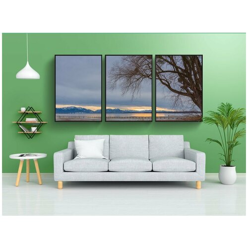 фото Набор модулных постеров для интерьера "озеро, деревья, пристань" 60x90 см. в тубусе, без рамки lotsprints