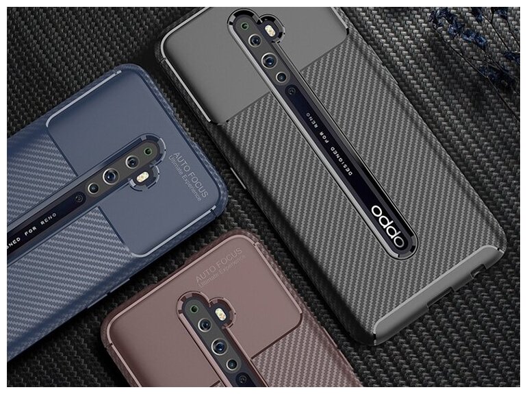 Чехол панель-бампер MyPads для Oppo Reno 2Z из прочного силикона с матовой отделкой «под карбон» черная — фото 1