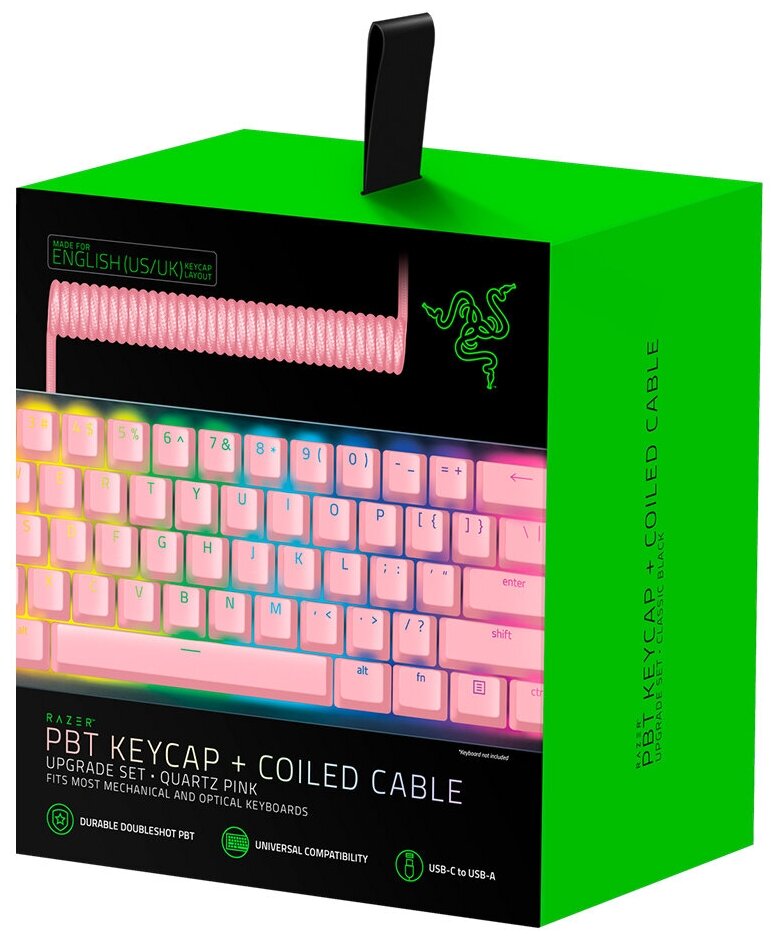 Набор кейкапы для механической клавиатуры Razer PBT Keycap + спиральный кабель USB Type-C Upgrade Set, Quartz Pink, US/UK