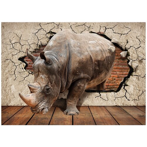 Крупный носорог на полу - Виниловые фотообои, (211х150 см)