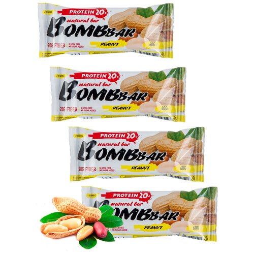 фото Протеиновый батончик bombbar protein bar 4 x 60 g, арахис