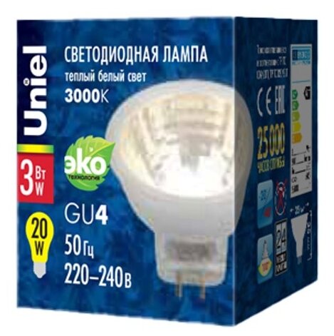 Лампа светодиодная Uniel GLZ21TR UL-00001702, GU4, MR11, 3 Вт, 3000 К - фотография № 3