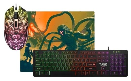 Клавиатура и мышь Defender Tark C-779 104кл. 3кн. игровой комплект с подсветкой + коврик - 1.5м чёрная