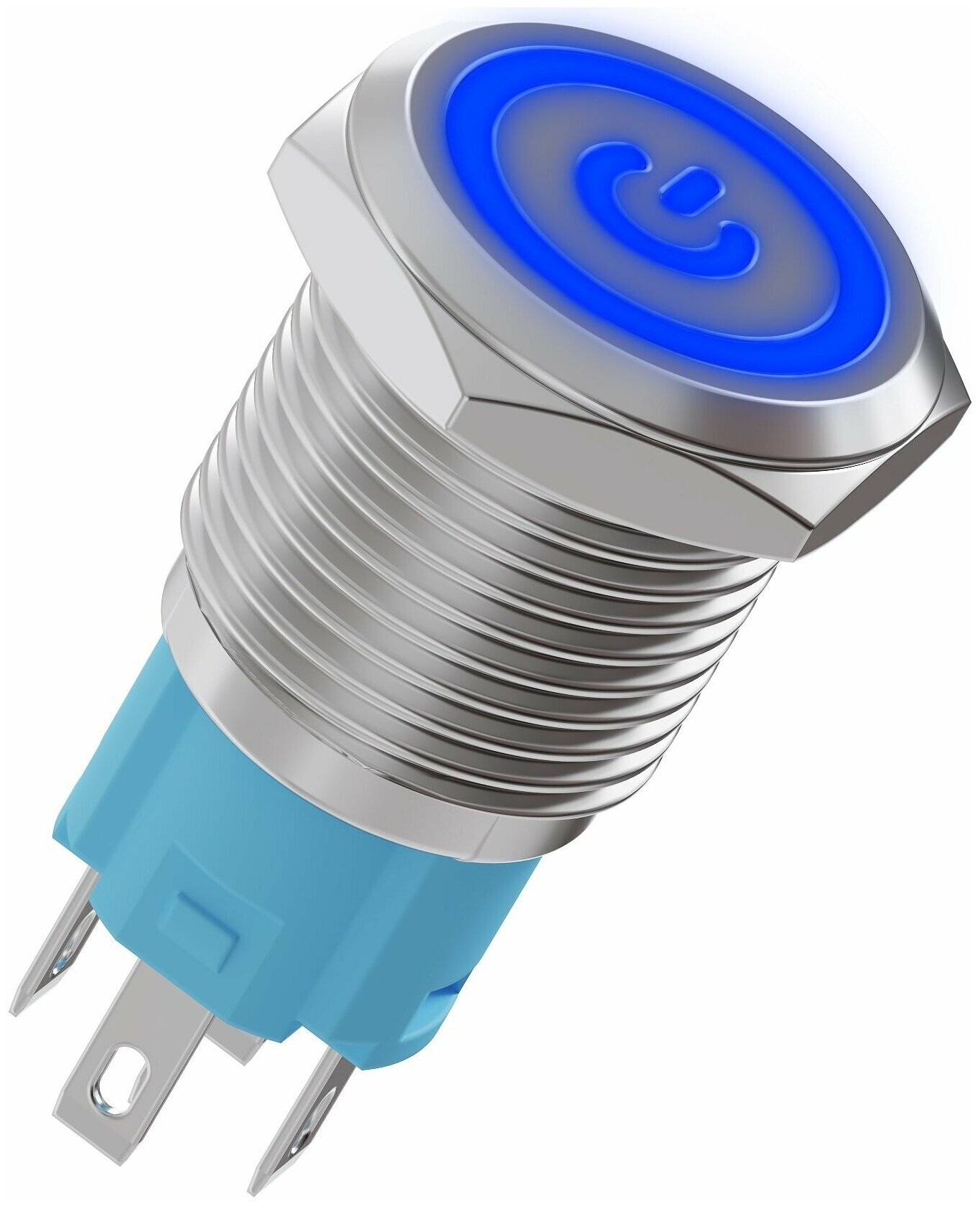 Кнопка выключатель (тумблер) GSMIN K10 ON-OFF 5А 220В AC 5Pin с подсветкой и соединительными проводами 16мм (Синий) - фотография № 4
