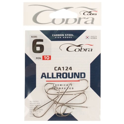 крючки cobra allround серые ca124 размер 006 10шт Крючки Cobra ALLROUND сер. CA124 №6 10шт 977359