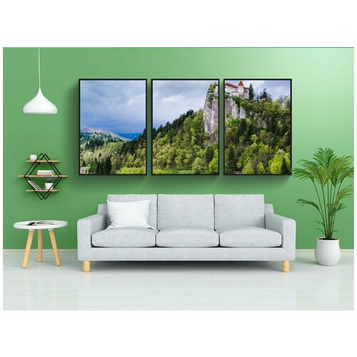 фото Набор модулных постеров для интерьера "кровоточил, озеро, замок" 60x90 см. в тубусе, без рамки lotsprints