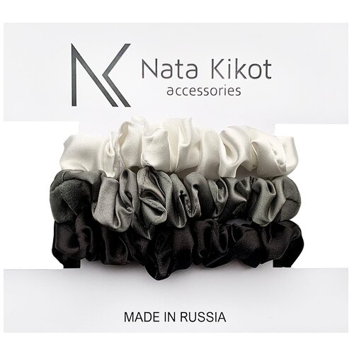 Купить Набор шелковых узких резинок для волос Nata Kikot, 3 шт. (молочный, серебристый, черный), атлас/искусственный шелк
