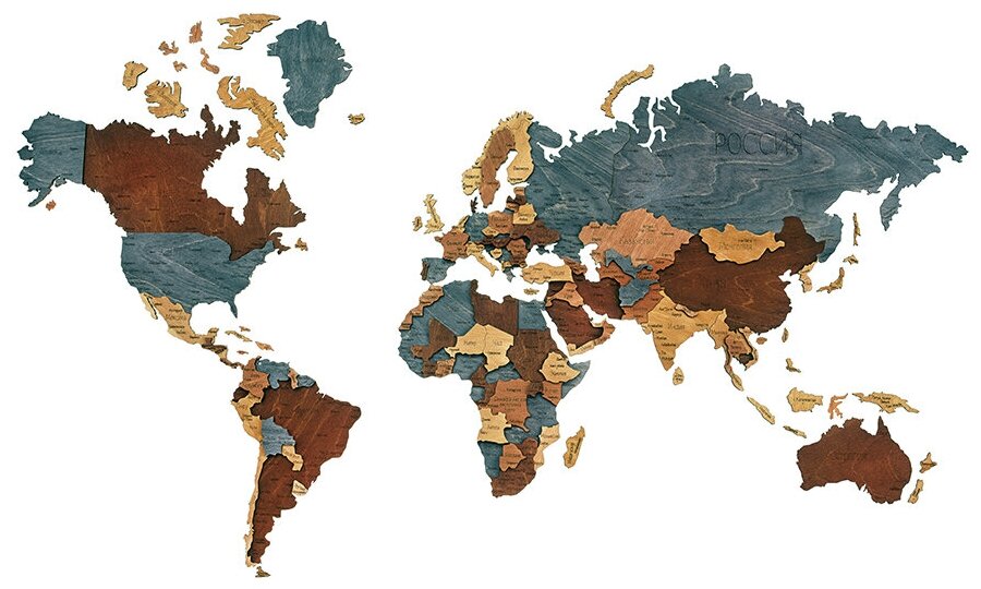Карта мира, 130х70, см Географическая карта мира/Декорация настенная/Настенная Карта мира 3D из дерева/Rezlazer