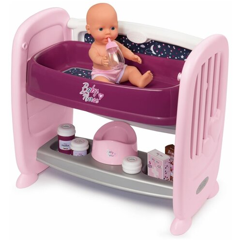 фото Кроватка для пупса 2 в 1 с регулируемой высотой baby nurse, smoby (игровой набор, кукла, 8 аксессуаров, 220353)