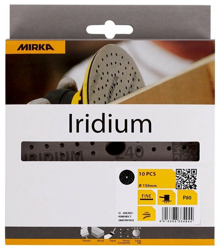 Шлиф круг на бум основе липучка IRIDIUM 150мм 121отв Р80 (уп. 10шт)