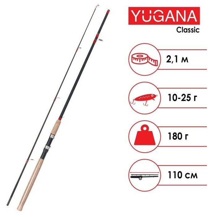 Спиннинг YUGANA Classic, длина 2.1 м, тест 10-25 г