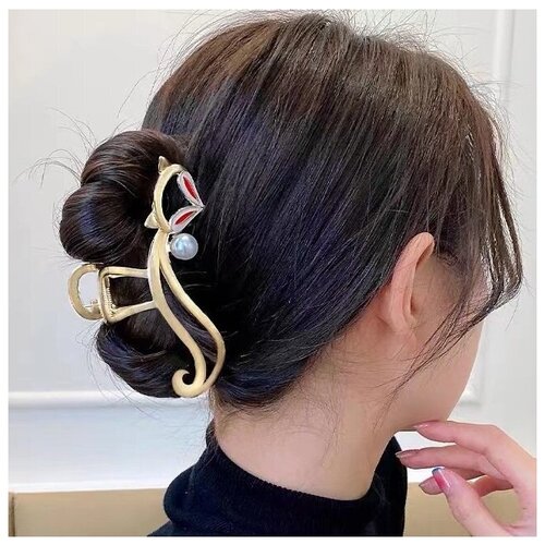 Заколка краб для волос 783 металлическая жемчуг