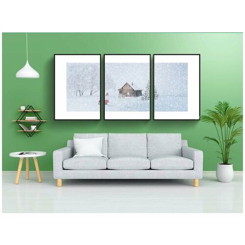 фото Набор модулных постеров для интерьера "зима, рождество, снег" 60x90 см. в тубусе, без рамки lotsprints