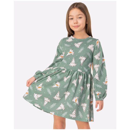 Платье для девочки HappyFox, HFLUN2111 размер 128, цвет зайцы.полынь