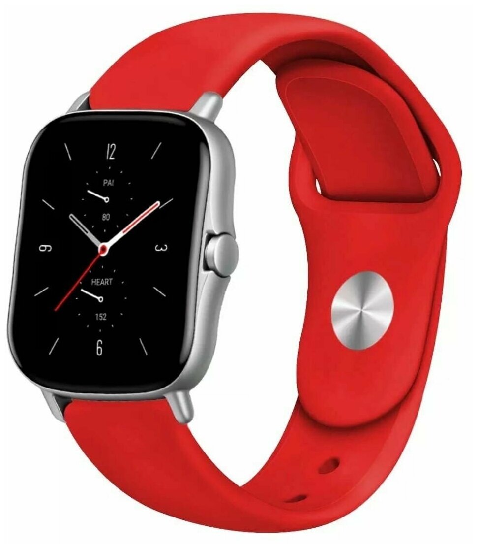 Универсальный силиконовый ремешок для смарт-часов Xiaomi, Amazfit, Huawei, Samsung Galaxy Watch, Garmin 20 мм, красный