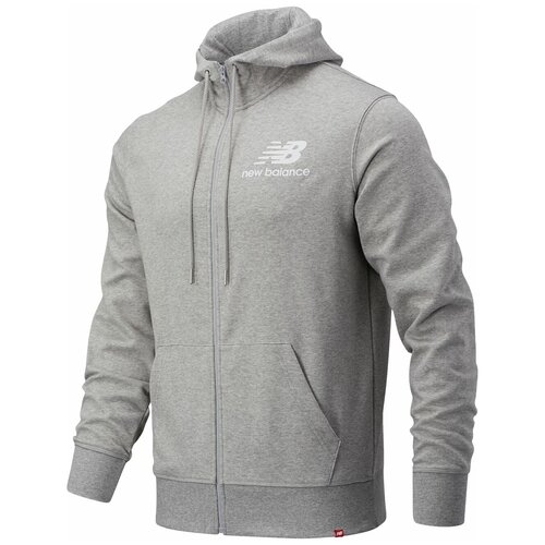 фото Толстовка new balance nb essentials stacked full zip hoodie серый l mj03558- ag