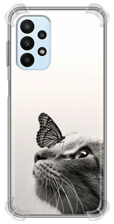 Дизайнерский силиконовый с усиленными углами чехол для Самсунг А23 / Samsung Galaxy A23 Кот и бабочка