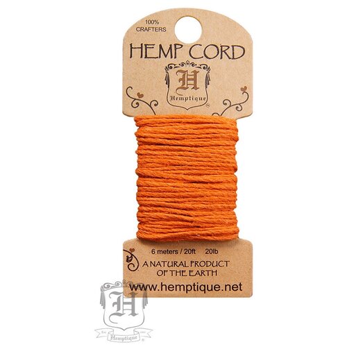 фото Шнур hemptique на мини-блистере #20 - 1 мм, 6 м 100% пенька (волокна из стеблей конопли) оранжевый