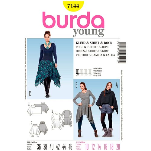 Выкройка BURDA №7144 Платье, юбка, пуловер