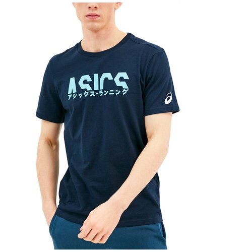 фото Футболка волейбольная мужская asics 2031b912 404 katakana graphic tee темно-синий полиэстер цвет синий размер s