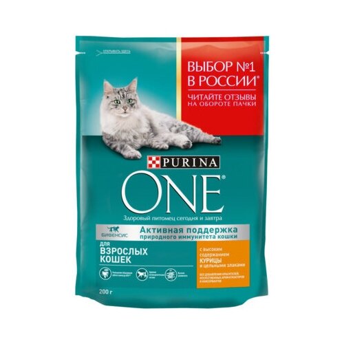 Purina One Сухой корм для взрослых кошек с курицей и злаками 1235313612397533 0,2 кг 37490 (18 шт)