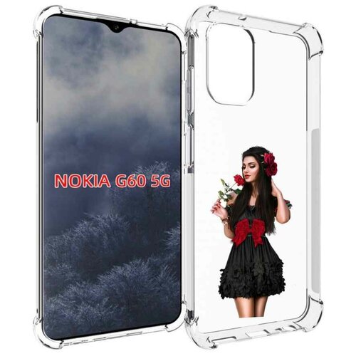Чехол MyPads девушка-в-черном-платье-с-розой женский для Nokia G60 5G задняя-панель-накладка-бампер