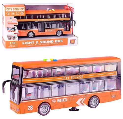 Автобус двухуровневый детский игрушечный WY912A на батарейках, в коробке WENYI