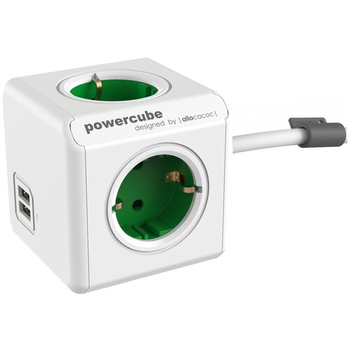 Allocacoc PowerCube Extended USB 1402, 4 розетки, с/з, 16А / 3680 Вт 4 1.5 м 3 м² белый/зеленый