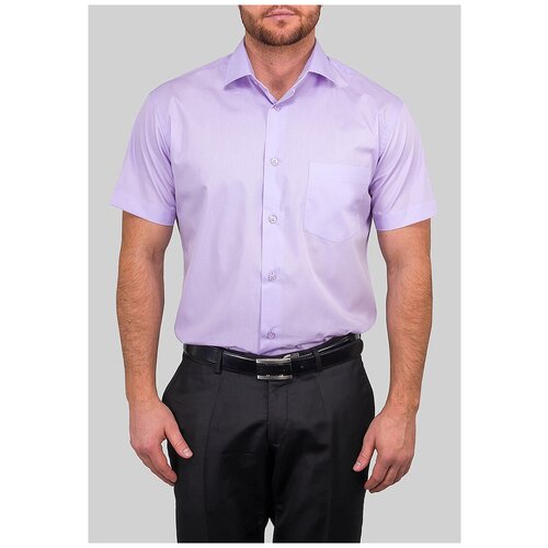 фото Рубашка мужская короткий рукав greg 720/109/lv/z, полуприталенный силуэт / regular fit, цвет сиреневый, рост 174-184, размер ворота 43