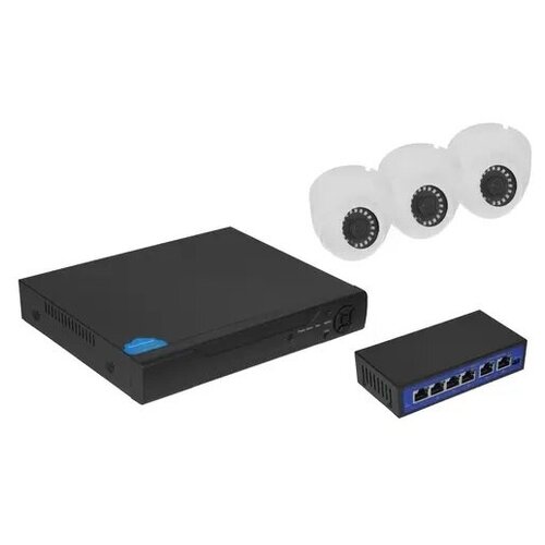 Комплект видеонаблюдения 4MP со звуком: регистратор, коммутатор, 3 камеры, кабели | ORIENT NVR+3D/4M POE