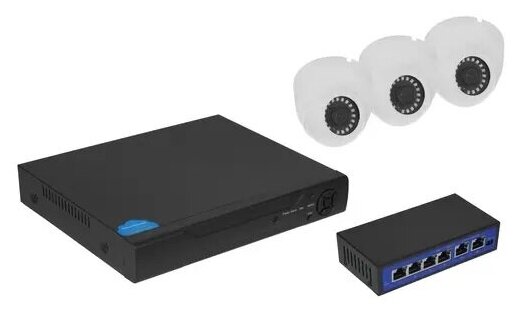 Комплект видеонаблюдения 4MP со звуком: регистратор коммутатор 3 камеры кабели | ORIENT NVR+3D/4M POE