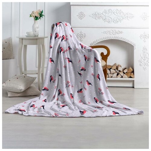 фото Плед павлина снегири, 150 х 200 см, серый