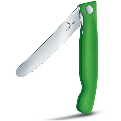 Нож кухонный Victorinox Swiss Classic (6.7836. F4B) стальной для овощей лезв.110мм серрейт. заточка зеленый блистер нож кухонный victorinox swiss classic 6 7833 стальной столовый лезв 110мм серрейт