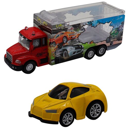 машины funky toys набор грузовик и машинка die cast Набор грузовик + машинка die-cast желтая, спусковой механизм 1:60 Funky toys FT61053