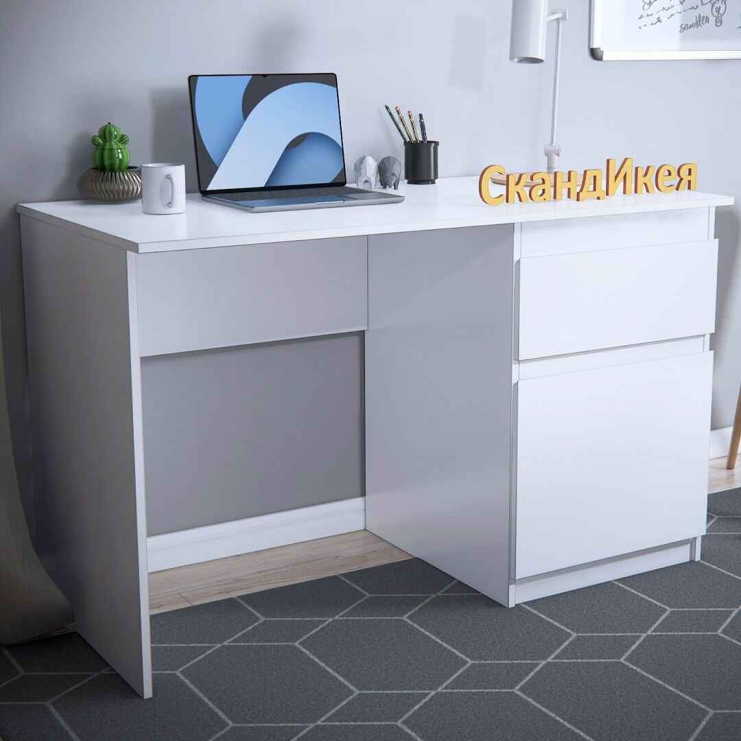 фото Стол письменный, компьютерный, швейный, рабочий для школьника, офиса PLATS 120х60, правый, белый