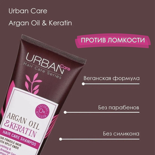 Шампунь Urban Care с аргановым маслом и кератином против ломкости волос, 250 мл