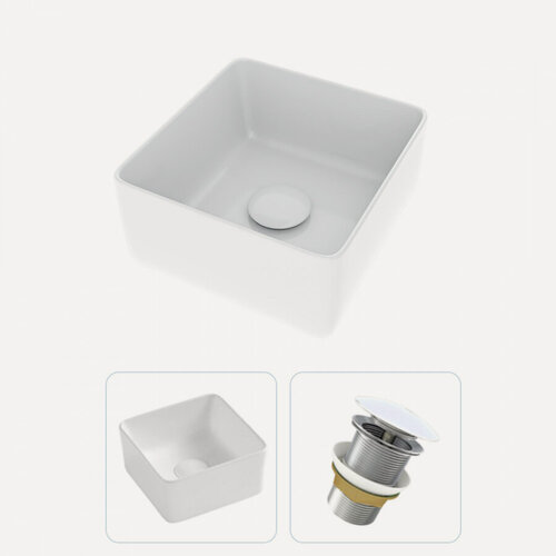 Изображение товара Раковина накладная для ванной Teymi Helmi Mini 24 в комплекте донный клапан клик-клак без перелива белый F01577