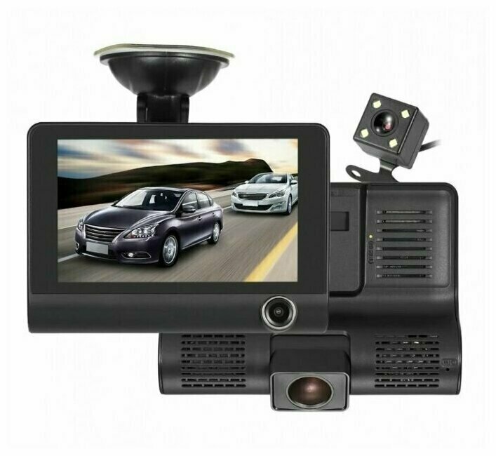 фото Видеорегистратор с 3-мя камерами 4 дюймовый экран DVR Full HD 1080P
