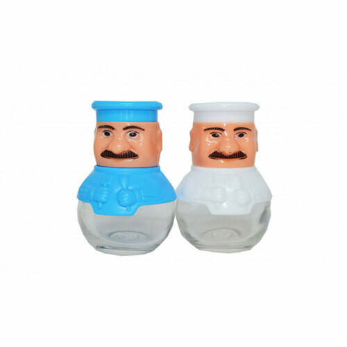 Набор для специй Солонка и перечница Емкость для специй Поварята 2шт белый и синий 220₽