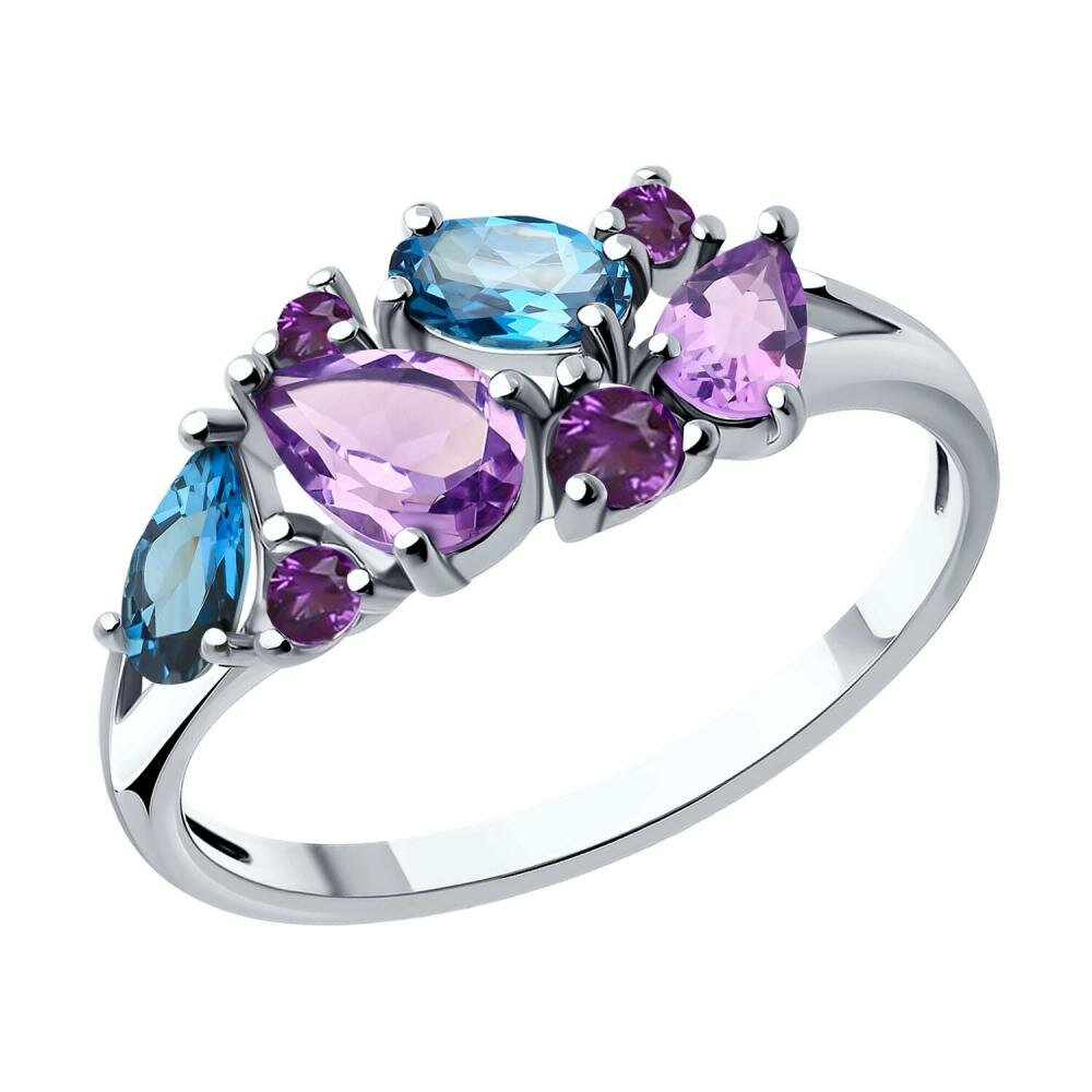 Кольцо Diamant online, серебро, 925 проба, фианит, аметист, топаз