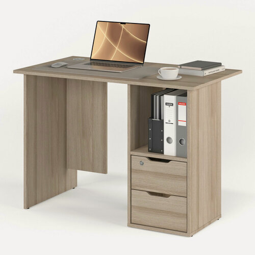 Изображение товара Письменный стол с двумя ящиками и высокой нишей для папок 107х60 см. МагМебель №62 тумба справа ясень шимо светлый