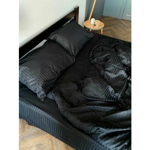 "Страйп Сатин" - пододеяльник 130 гр, чёрный 140х205 черный, черная, размер 1.5, спальный