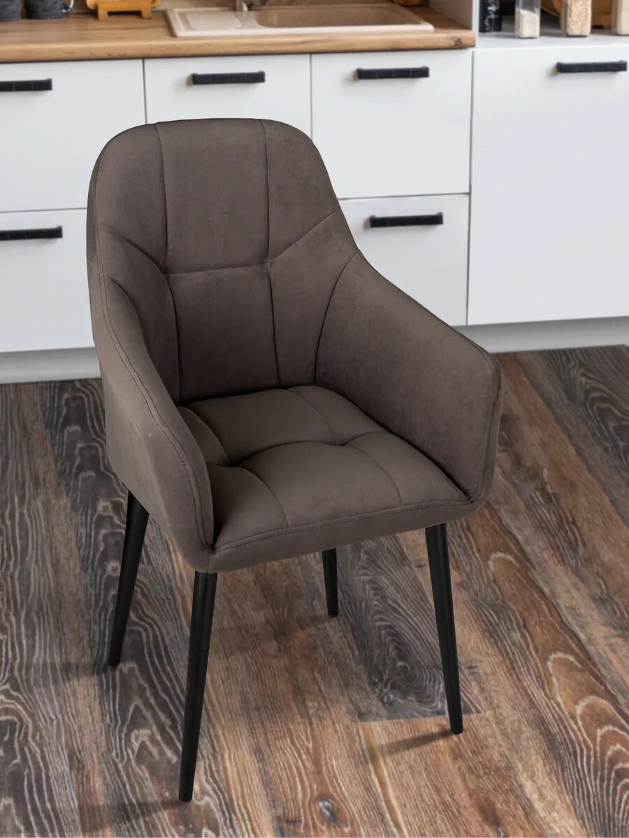 Стул мягкий для кухни, 1 шт, коричневого цвета с черными ножками, "Ваш Стул"