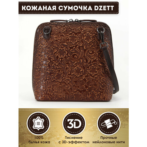 фото Сумка кросс-боди dzett, фактура тиснение, коричневый