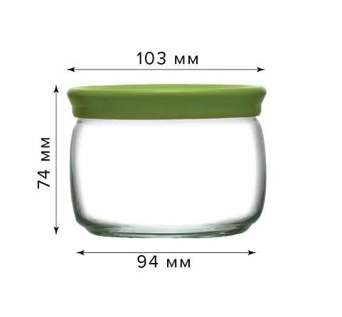 Стеклянная банка Pasabahce Cesni, для сыпучих продуктов, с зелёной крышкой, 420мл — фото 1